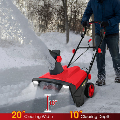20 Inch Electric Snow Thrower, 120V 15Amp, 180° Rotatable Chute, Red Snow Removal at Gallery Canada