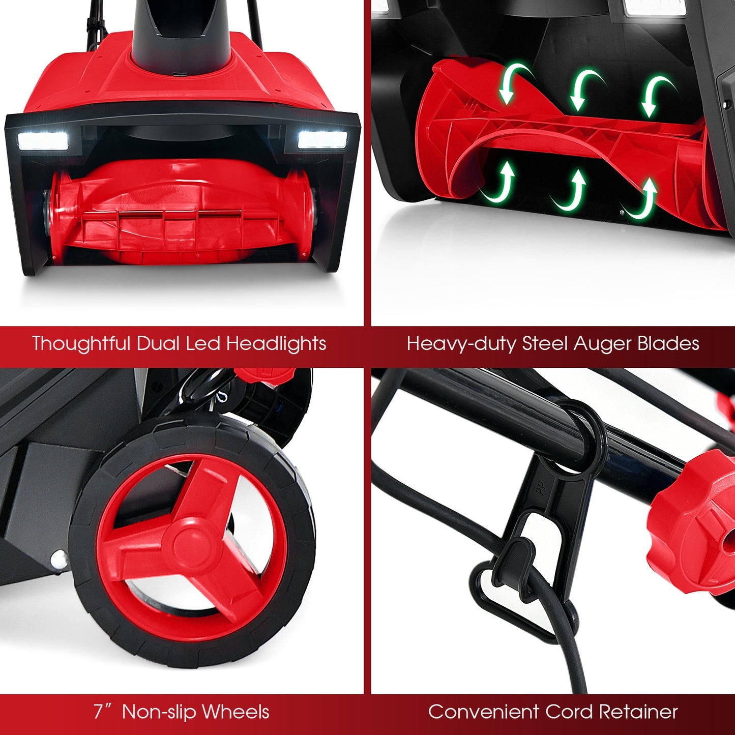 20 Inch Electric Snow Thrower, 120V 15Amp, 180° Rotatable Chute, Red Snow Removal at Gallery Canada