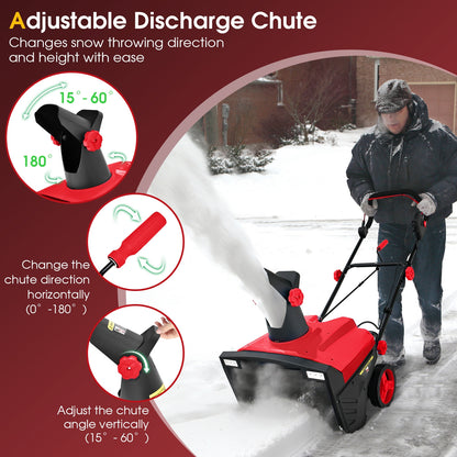 20 Inch Electric Snow Thrower, 120V 15Amp, 180° Rotatable Chute, Red Snow Removal at Gallery Canada