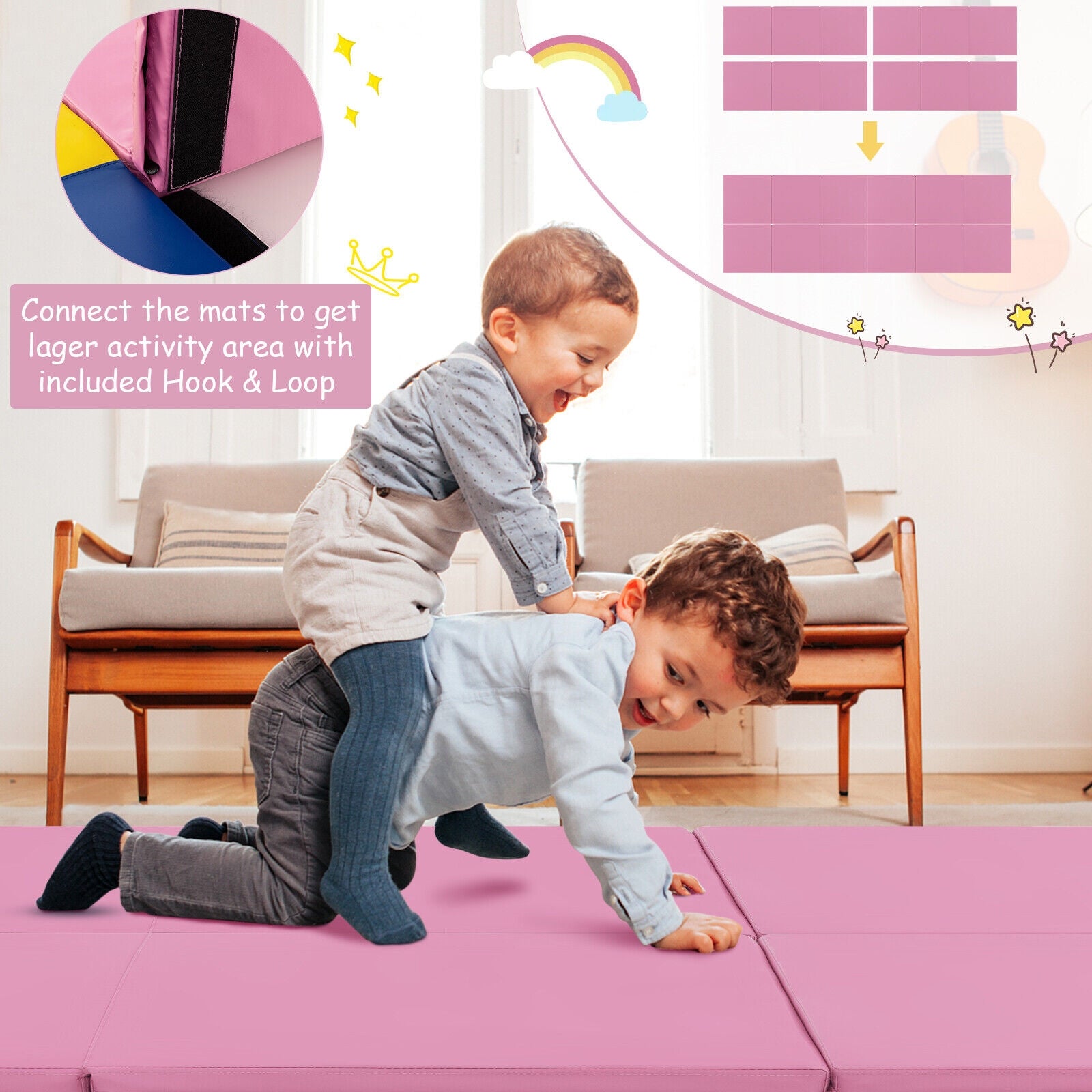 6 x 2 FT Tri-Fold Gym Mat, Handles, Removable Cover, Pink Yoga & Gym Mats at Gallery Canada