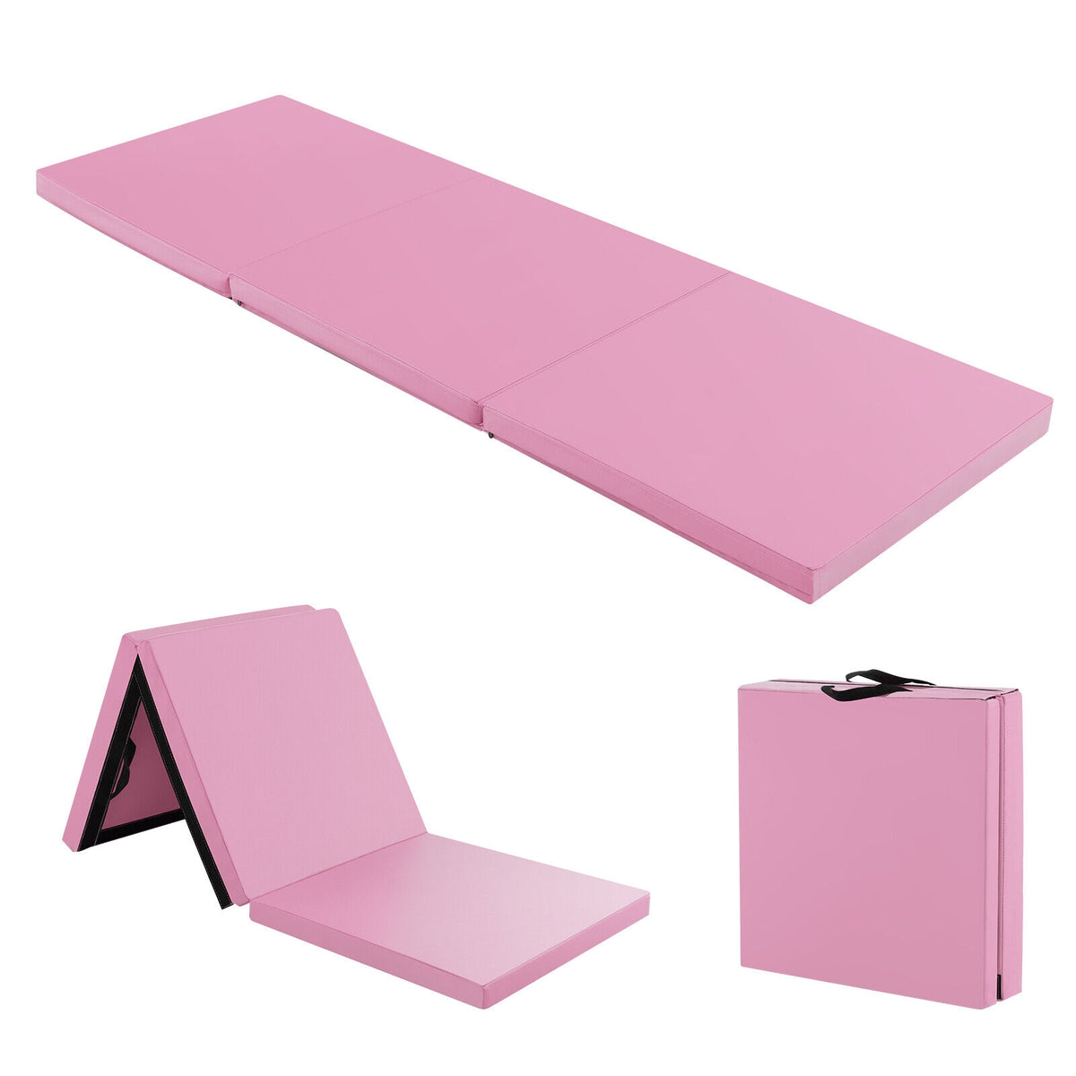 6 x 2 FT Tri-Fold Gym Mat, Handles, Removable Cover, Pink Yoga & Gym Mats Pink at Gallery Canada