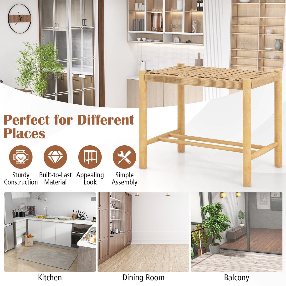 18 Inch Dining Stool Set, Natural, 2-Piece Bar Stools at Gallery Canada