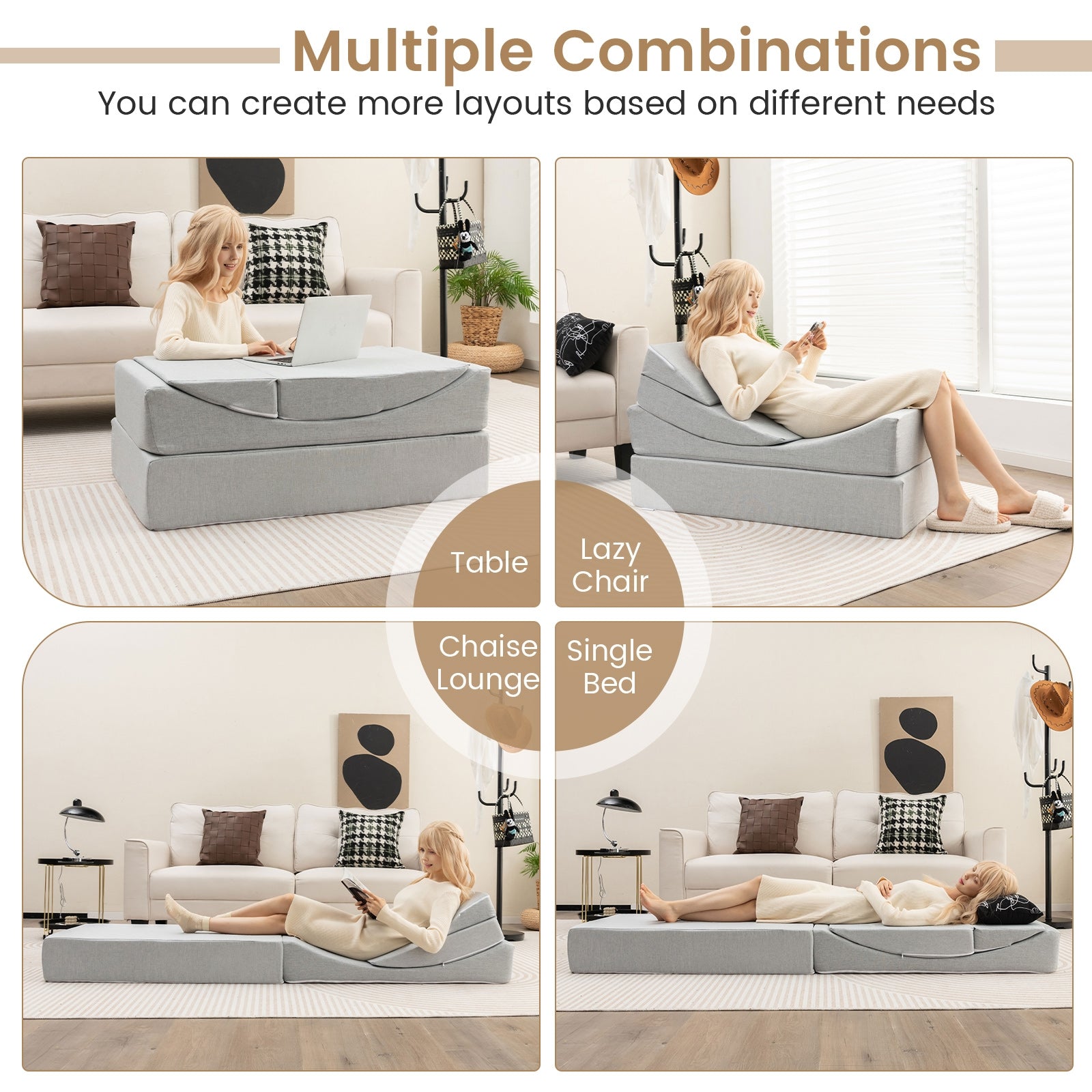 4-in-1 Convertible Folding Sofa Bed, High-Density Foam, Gray Bedding at Gallery Canada