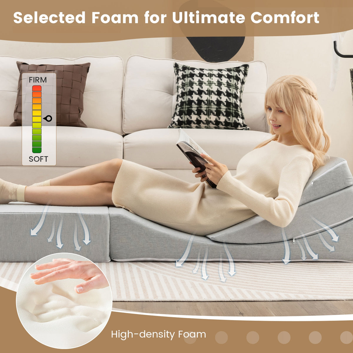 4-in-1 Convertible Folding Sofa Bed, High-Density Foam, Gray Bedding at Gallery Canada