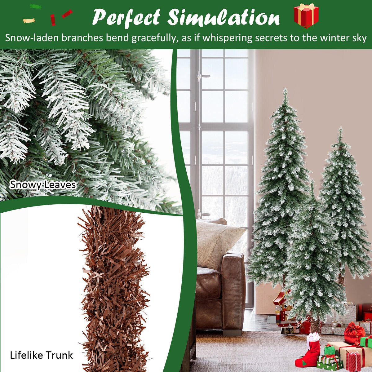 Snowy Pre-Lit Christmas Tree Set of 3, Green Christmas Tree at Gallery Canada