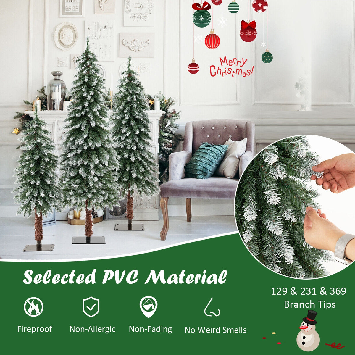 Snowy Pre-Lit Christmas Tree Set of 3, Green Christmas Tree at Gallery Canada