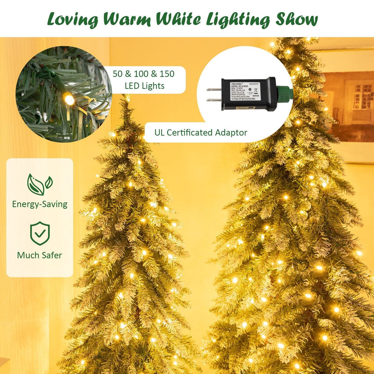 Snowy Pre-Lit Christmas Tree Set of 3, Green Christmas Tree at Gallery Canada