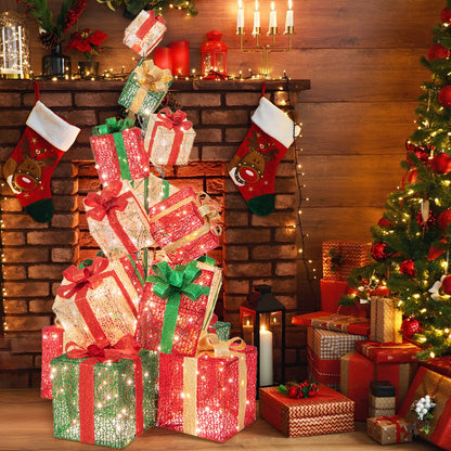 15 Stacked Lighted Christmas Gift Box Tower, 450 Warm White Lights, Multicolor Christmas Decor & Accessories at Gallery Canada