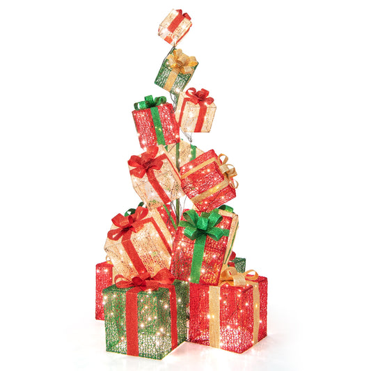 15 Stacked Lighted Christmas Gift Box Tower, 450 Warm White Lights, Multicolor Christmas Decor & Accessories Multicolor at Gallery Canada
