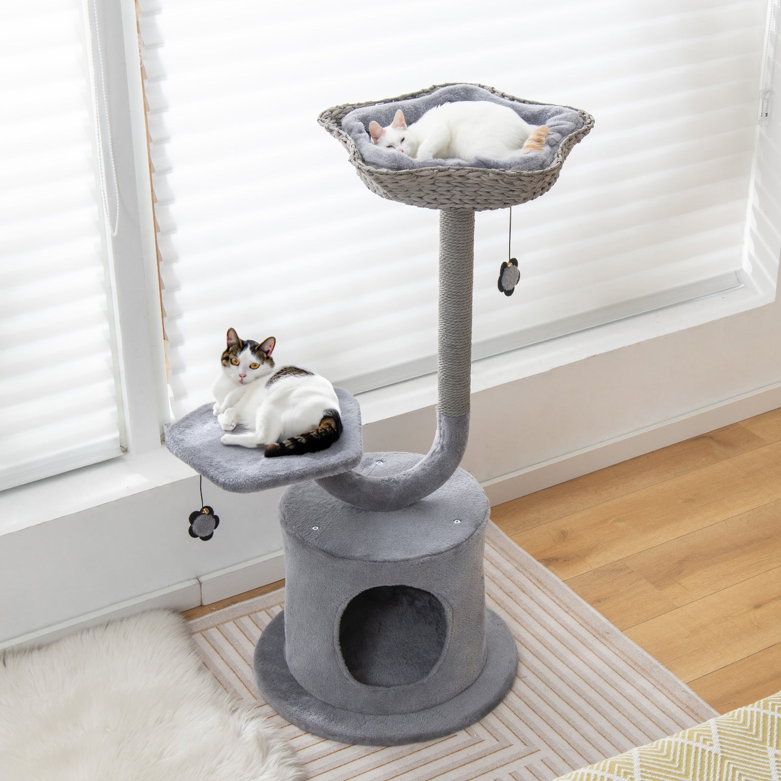 42 Inch Cat Tree, Curved Metal Frame, Sisal Scratching Board, Gray Cat Trees Condos & Scratchers at Gallery Canada