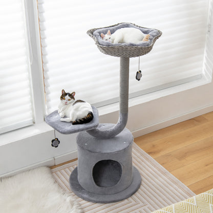 42 Inch Cat Tree, Curved Metal Frame, Sisal Scratching Board, Gray Cat Trees Condos & Scratchers at Gallery Canada