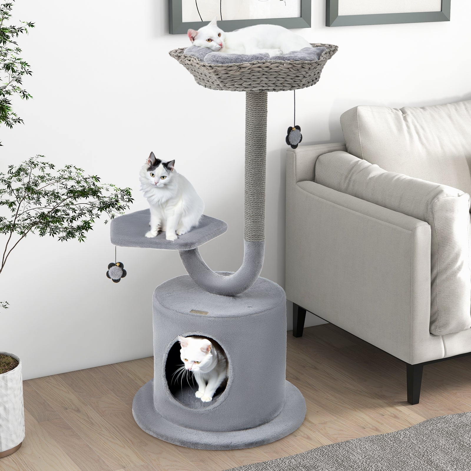 42 Inch Cat Tree, Curved Metal Frame, Sisal Scratching Board, Gray Cat Trees Condos & Scratchers at Gallery Canada