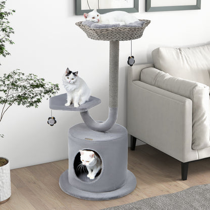 42 Inch Cat Tree, Curved Metal Frame, Sisal Scratching Board, Gray Cat Trees Condos & Scratchers at Gallery Canada