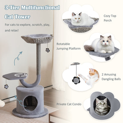 42 Inch Cat Tree, Curved Metal Frame, Sisal Scratching Board, Gray Cat Trees Condos & Scratchers at Gallery Canada