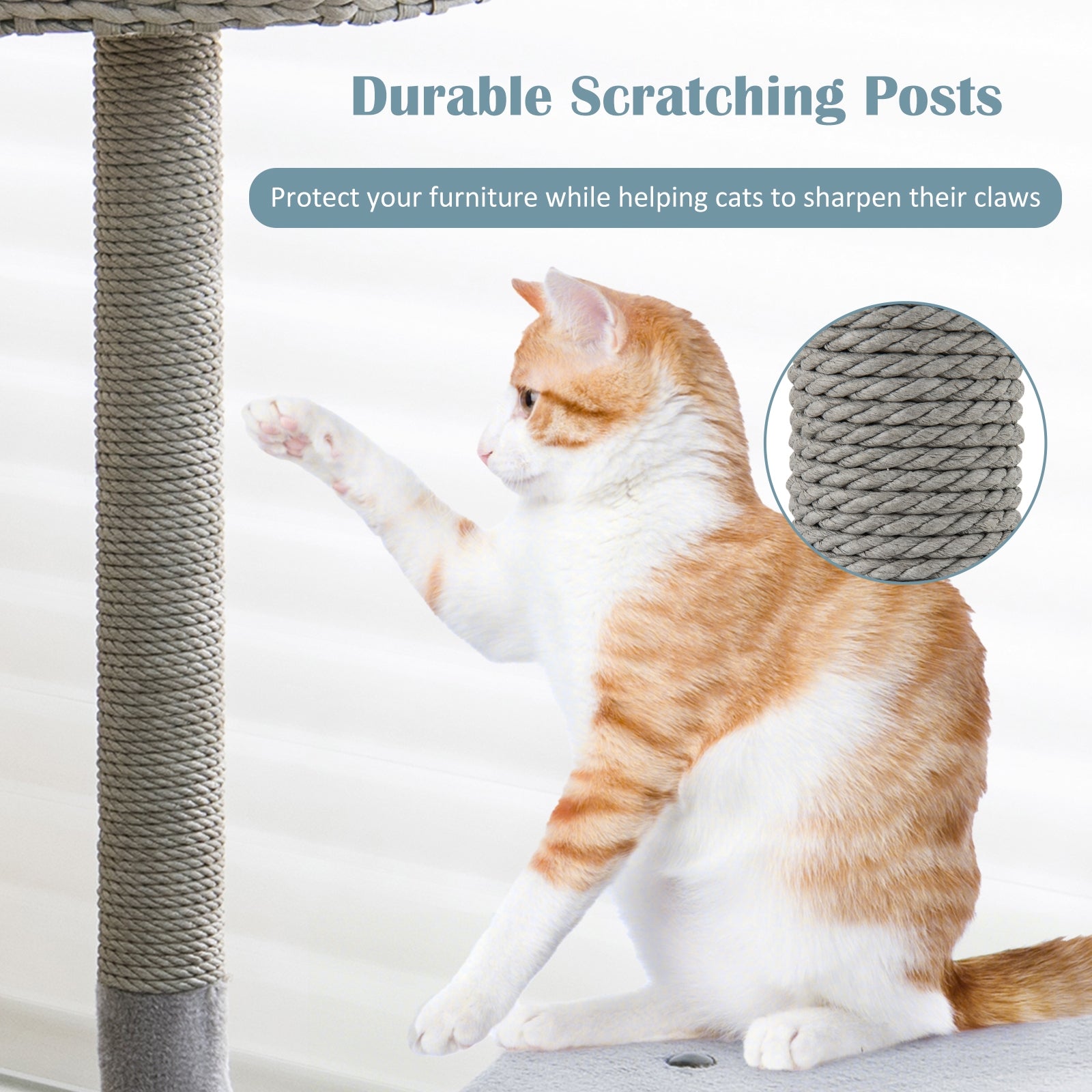 42 Inch Cat Tree, Curved Metal Frame, Sisal Scratching Board, Gray Cat Trees Condos & Scratchers at Gallery Canada