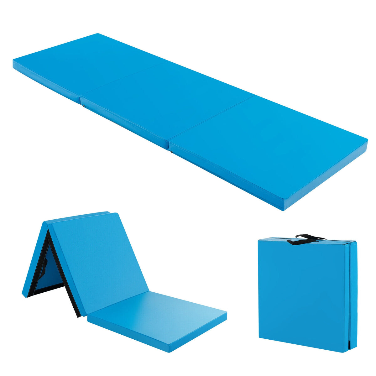 6 x 2 FT Tri-Fold Gym Mat, With Handles And Removable Cover, Blue Yoga & Gym Mats Blue at Gallery Canada