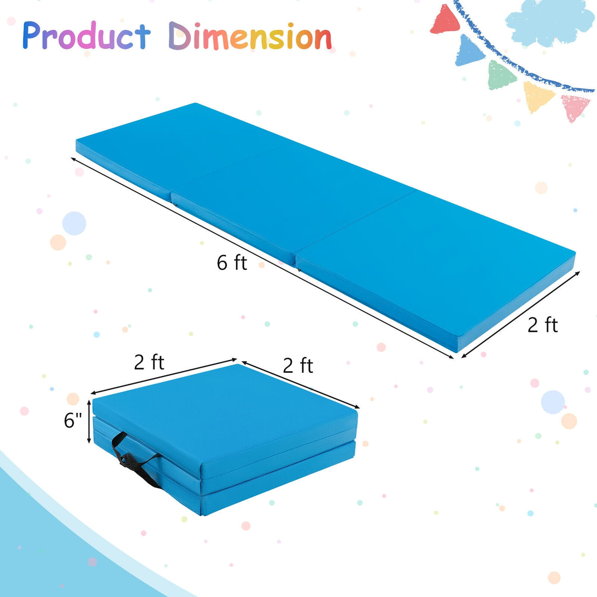 6 x 2 FT Tri-Fold Gym Mat, With Handles And Removable Cover, Blue Yoga & Gym Mats at Gallery Canada