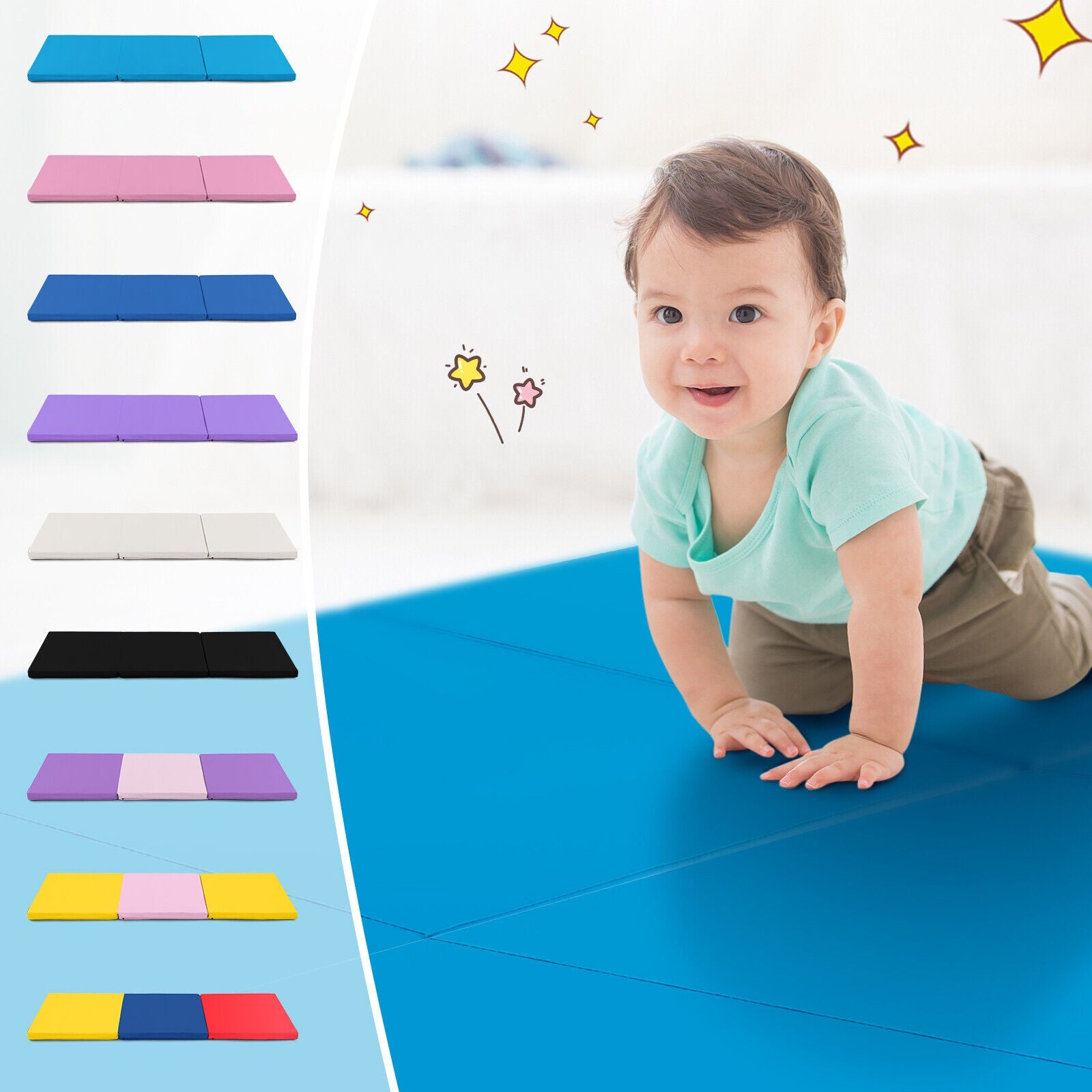 6 x 2 FT Tri-Fold Gym Mat, With Handles And Removable Cover, Blue Yoga & Gym Mats at Gallery Canada