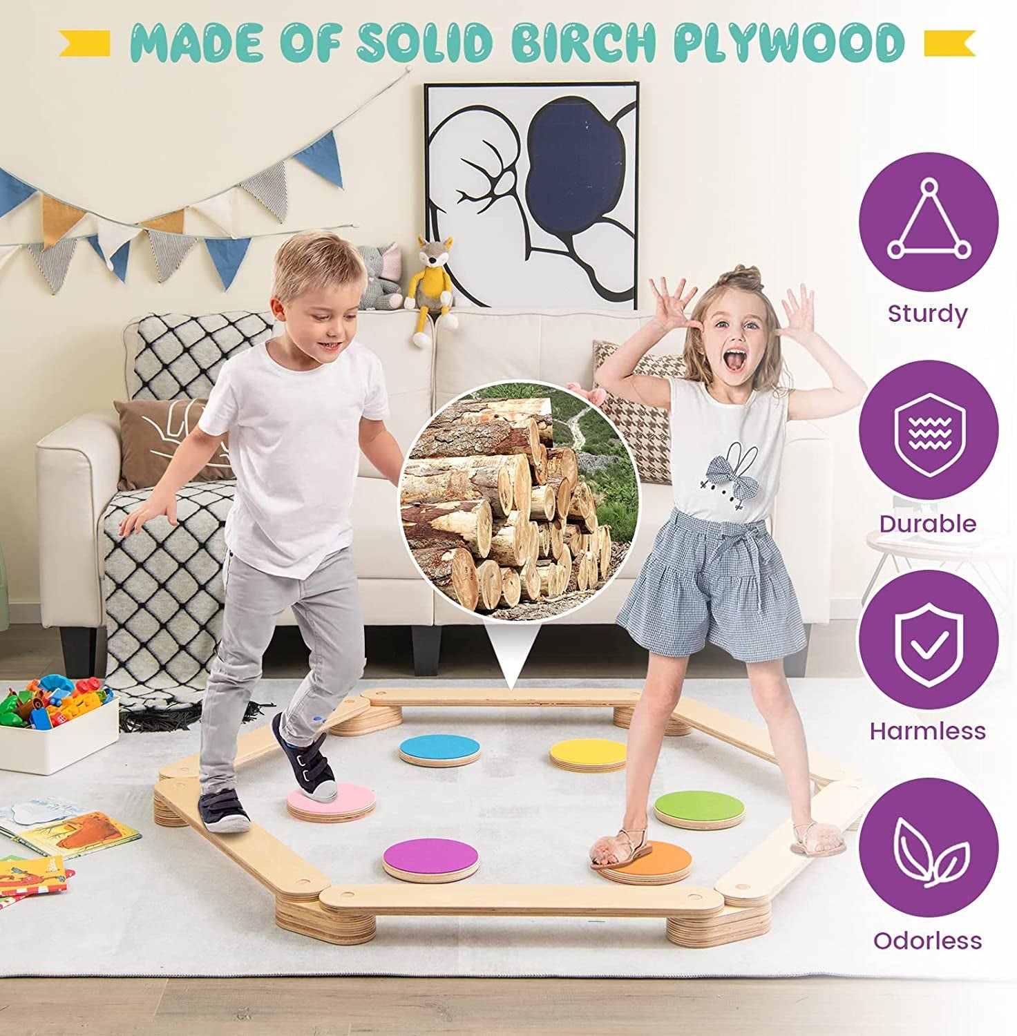 Kids Wooden Balance Beam, 12-Piece, Natural Toy Sports at Gallery Canada