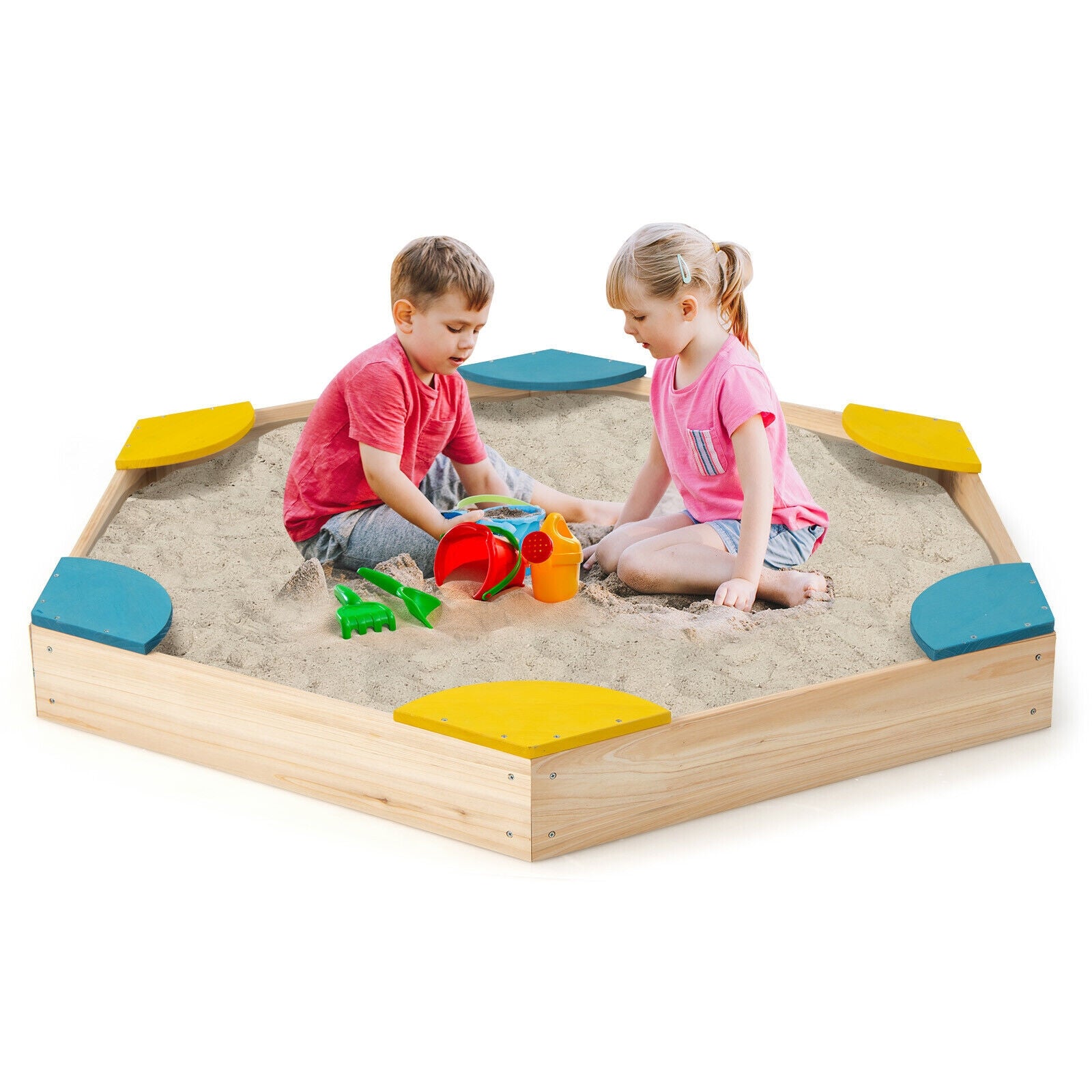 Outdoor Solid Wood Sandbox, 6 Fan-Shaped Seats, Multicolor Sandboxes at Gallery Canada