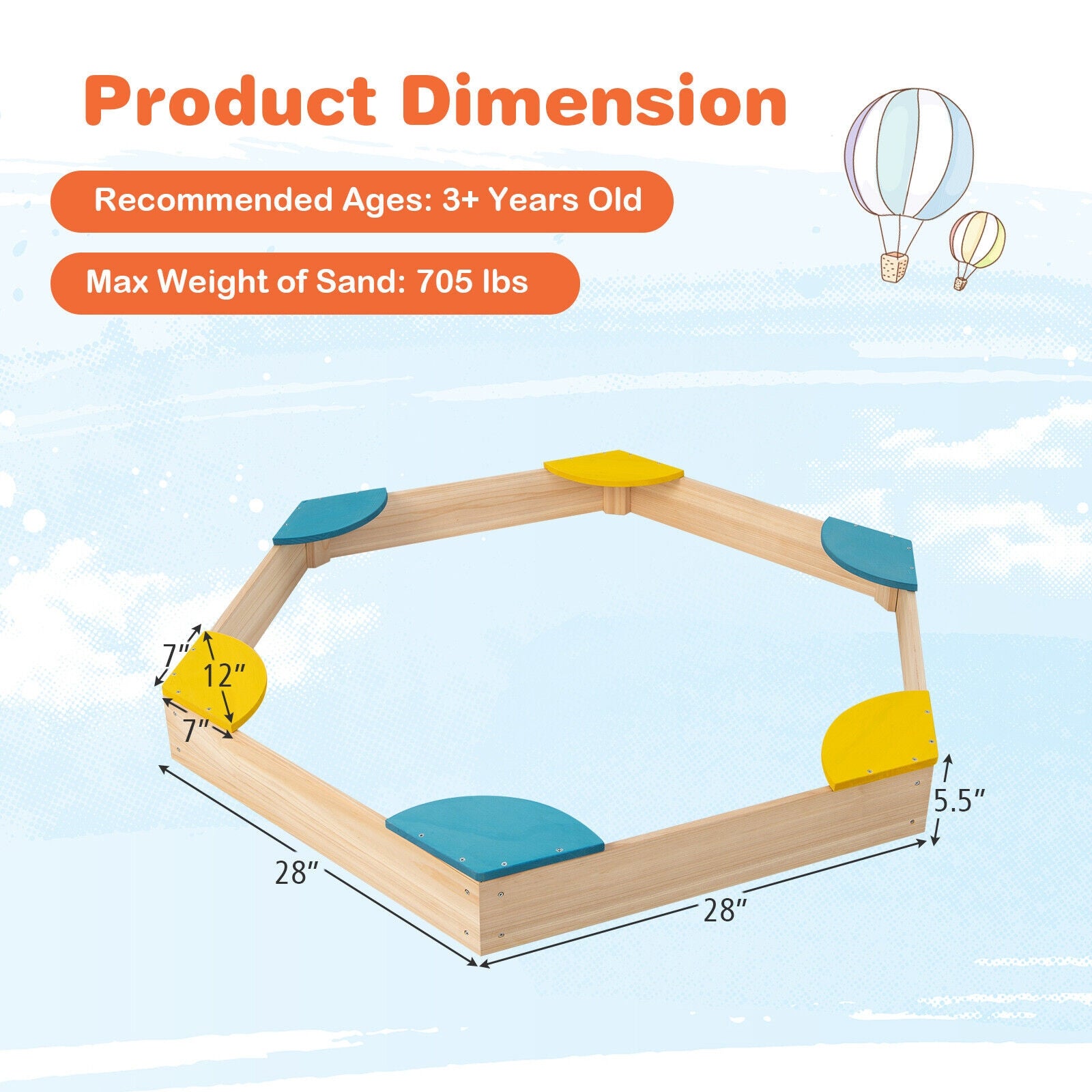 Outdoor Solid Wood Sandbox, 6 Fan-Shaped Seats, Multicolor Sandboxes at Gallery Canada