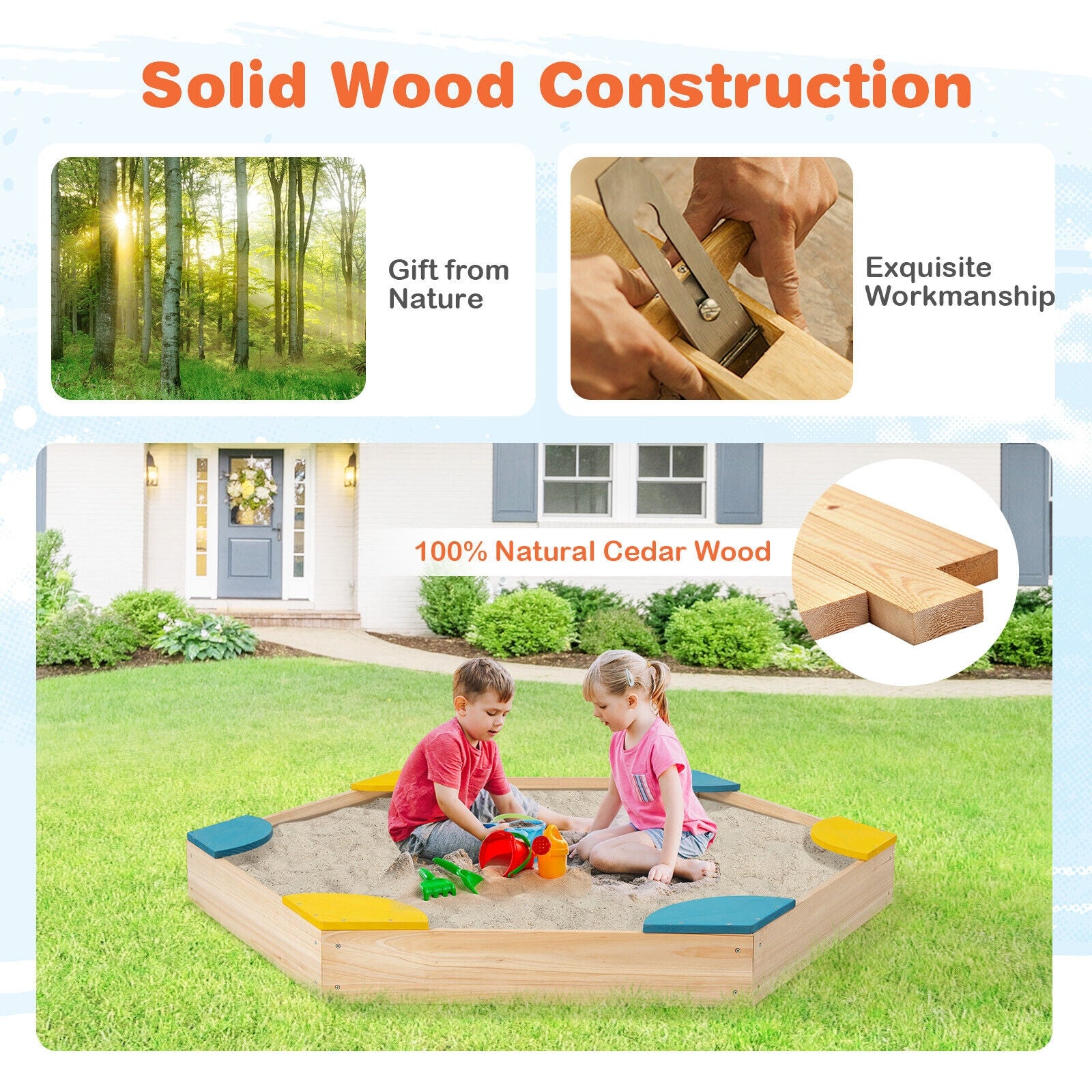 Outdoor Solid Wood Sandbox, 6 Fan-Shaped Seats, Multicolor Sandboxes at Gallery Canada