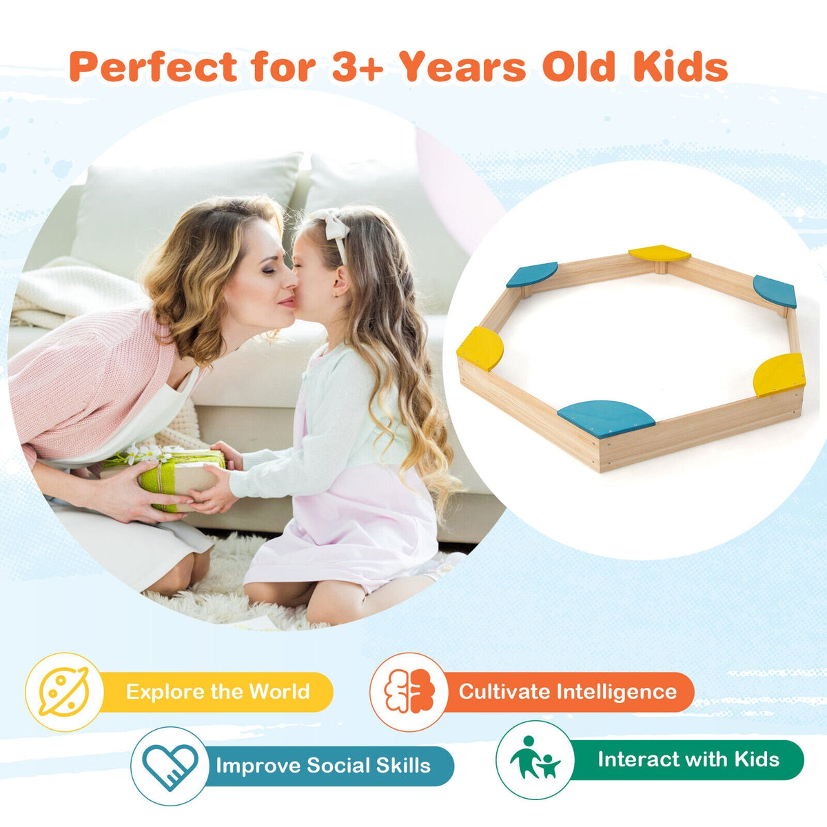 Outdoor Solid Wood Sandbox, 6 Fan-Shaped Seats, Multicolor Sandboxes at Gallery Canada