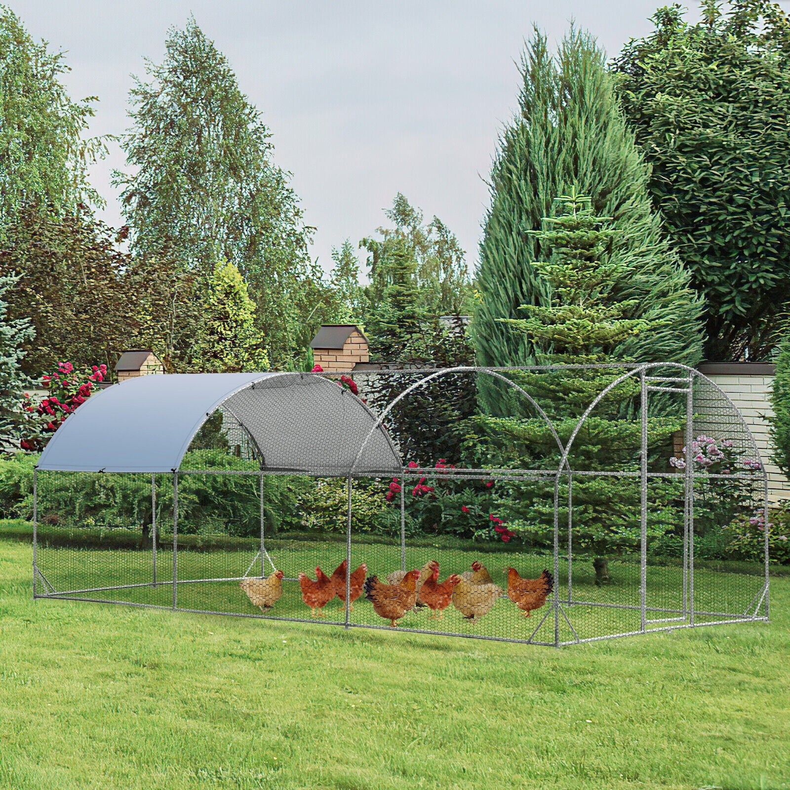6.2 Feet/12.5 Feet/19 Feet Large Metal Chicken Coop Outdoor Galvanized Dome Cage with Cover-L, Black Chicken Coops at Gallery Canada