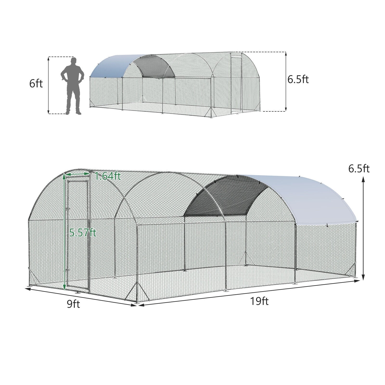 6.2 Feet/12.5 Feet/19 Feet Large Metal Chicken Coop Outdoor Galvanized Dome Cage with Cover-L, Black Chicken Coops at Gallery Canada