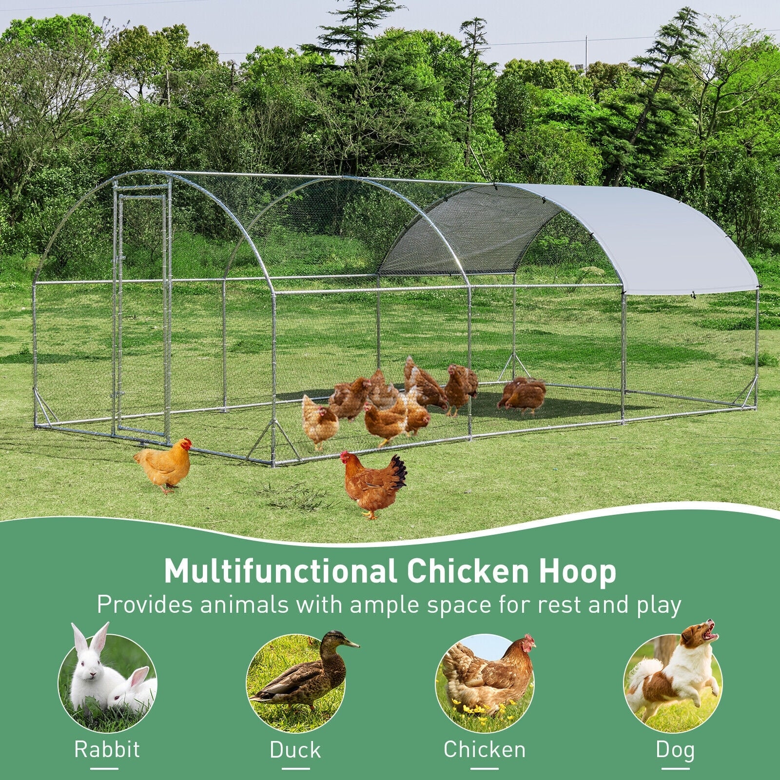 6.2 Feet/12.5 Feet/19 Feet Large Metal Chicken Coop Outdoor Galvanized Dome Cage with Cover-L, Black Chicken Coops at Gallery Canada