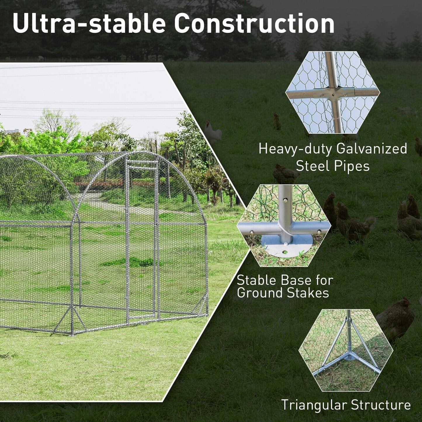 6.2 Feet/12.5 Feet/19 Feet Large Metal Chicken Coop Outdoor Galvanized Dome Cage with Cover-L, Black Chicken Coops at Gallery Canada