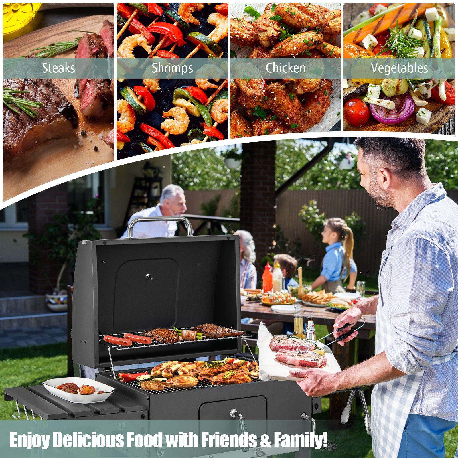 Outdoor Charcoal Grill With 2 Foldable Side Tables, Wheels, Black Outdoor Grills at Gallery Canada