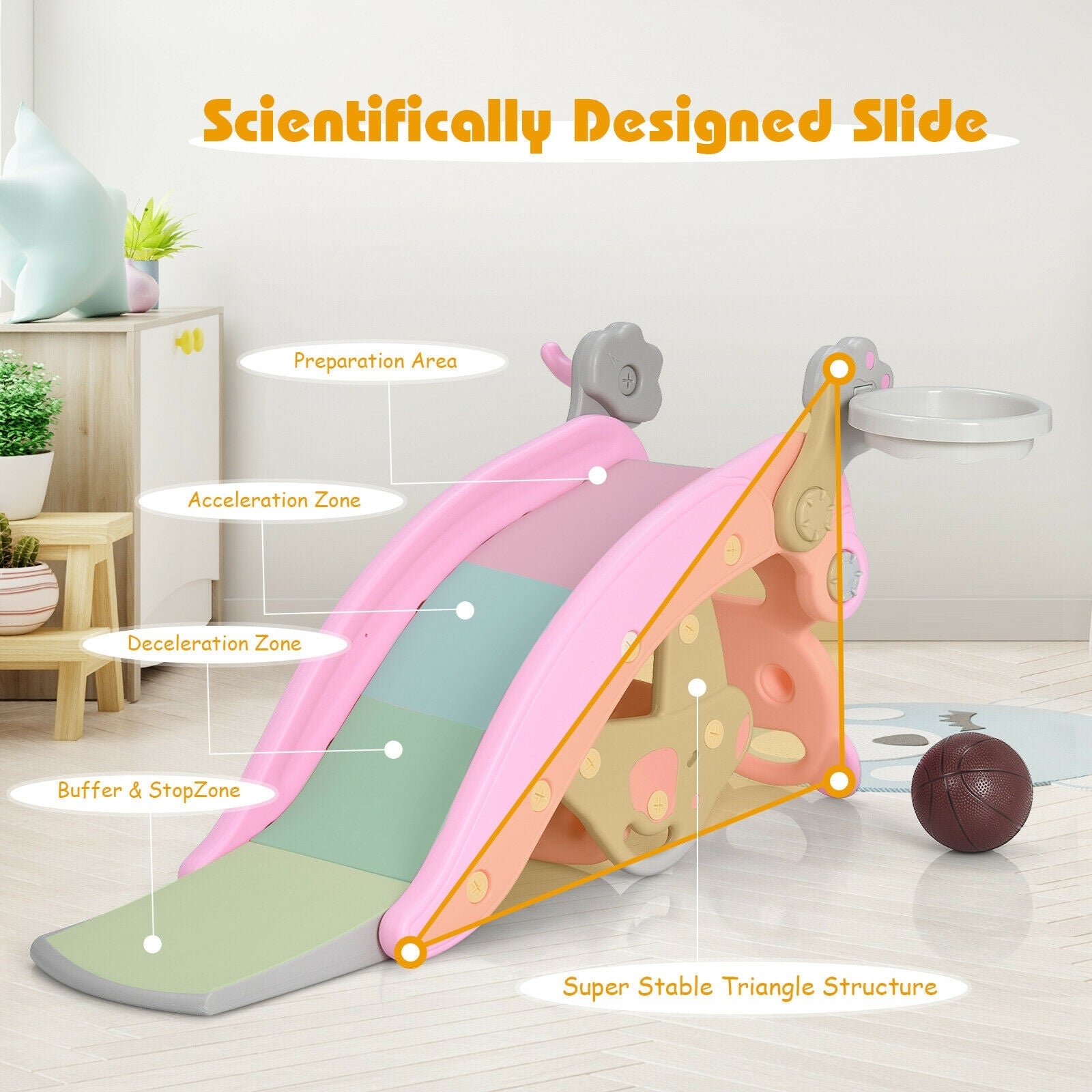 4-In-1 Toddler Slide, Rocking Horse Playset With Basketball Hoop, Pink Climbers & Slides at Gallery Canada