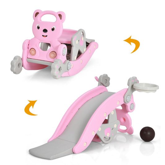 4-In-1 Toddler Slide, Rocking Horse Playset With Basketball Hoop, Pink Climbers & Slides Pink at Gallery Canada
