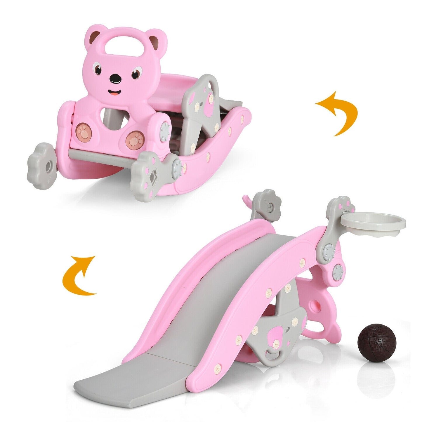 4-In-1 Toddler Slide, Rocking Horse Playset With Basketball Hoop, Pink Climbers & Slides at Gallery Canada