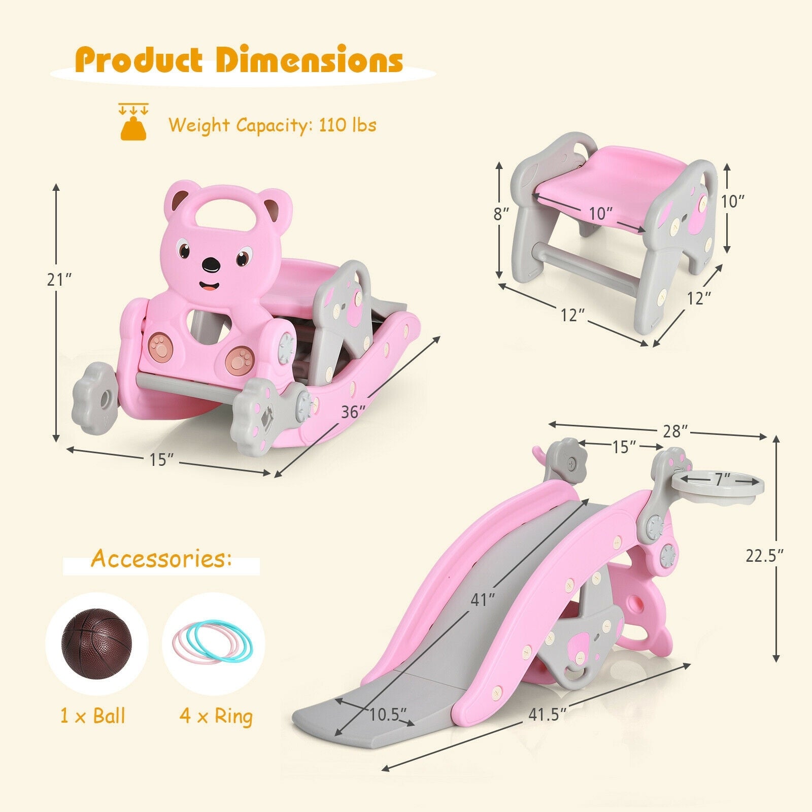 4-In-1 Toddler Slide, Rocking Horse Playset With Basketball Hoop, Pink Climbers & Slides at Gallery Canada