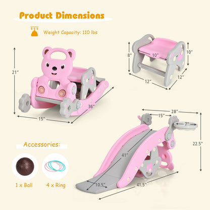 4-In-1 Toddler Slide, Rocking Horse Playset With Basketball Hoop, Pink Climbers & Slides at Gallery Canada
