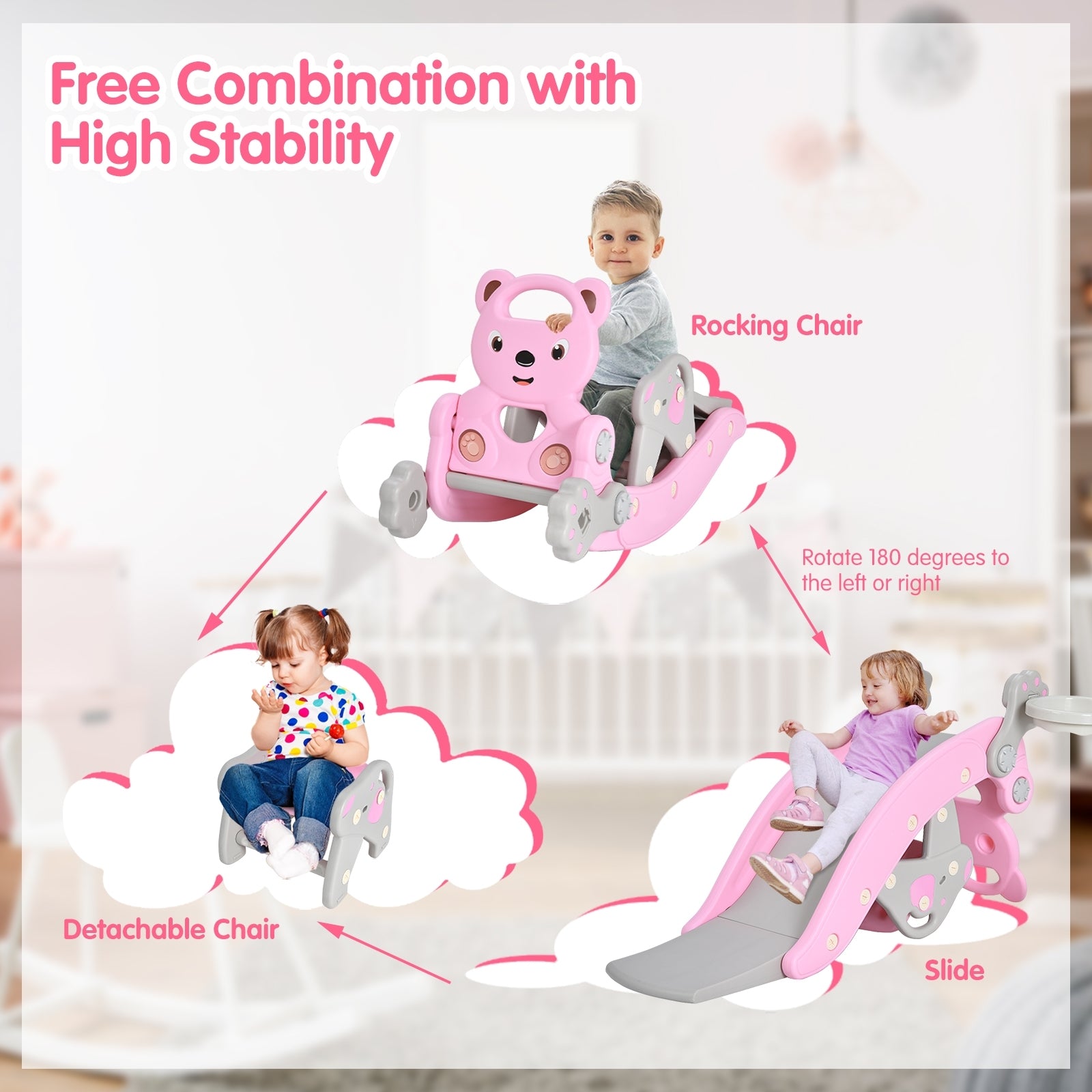 4-In-1 Toddler Slide, Rocking Horse Playset With Basketball Hoop, Pink Climbers & Slides at Gallery Canada