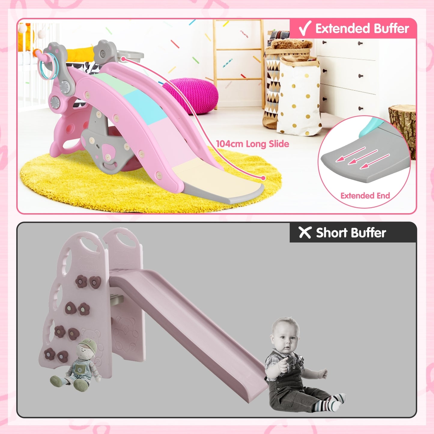 4-In-1 Toddler Slide, Rocking Horse Playset With Basketball Hoop, Pink Climbers & Slides at Gallery Canada