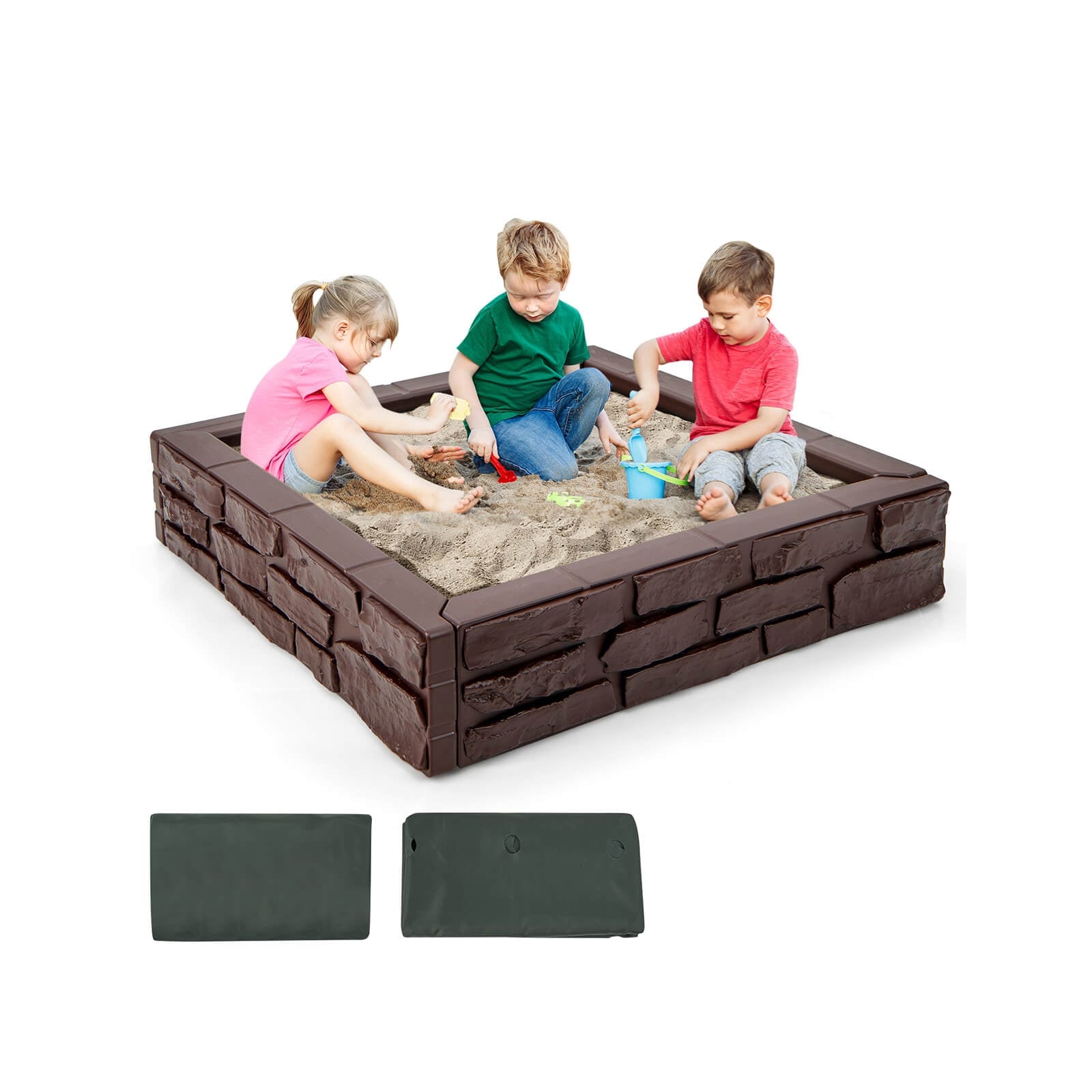 HDPE Kids Sandbox With Cover, Bottom Liner, 2-In-1, Brown Sandboxes at Gallery Canada