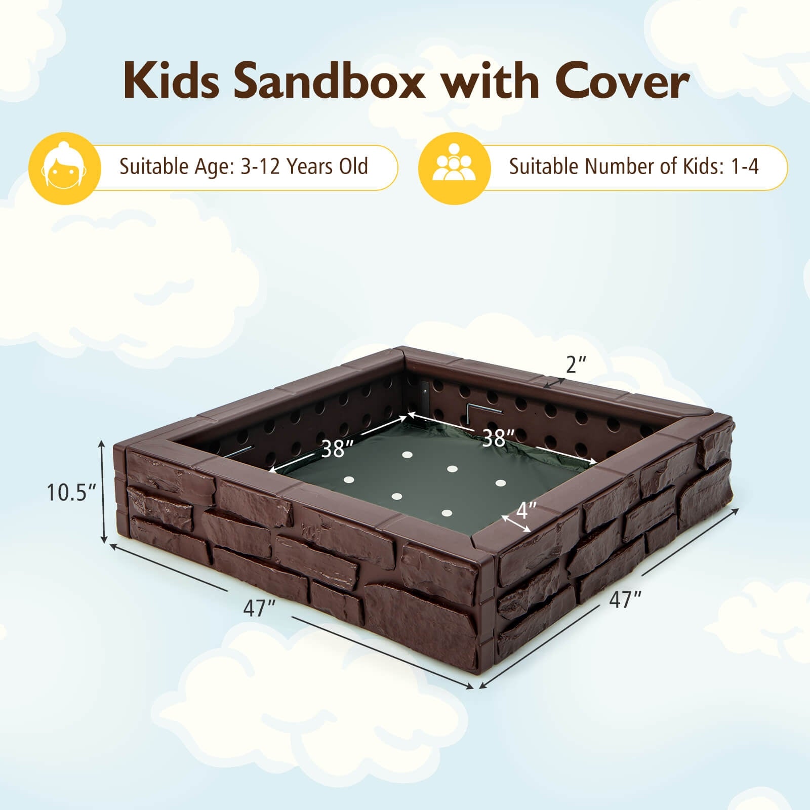 HDPE Kids Sandbox With Cover, Bottom Liner, 2-In-1, Brown Sandboxes at Gallery Canada