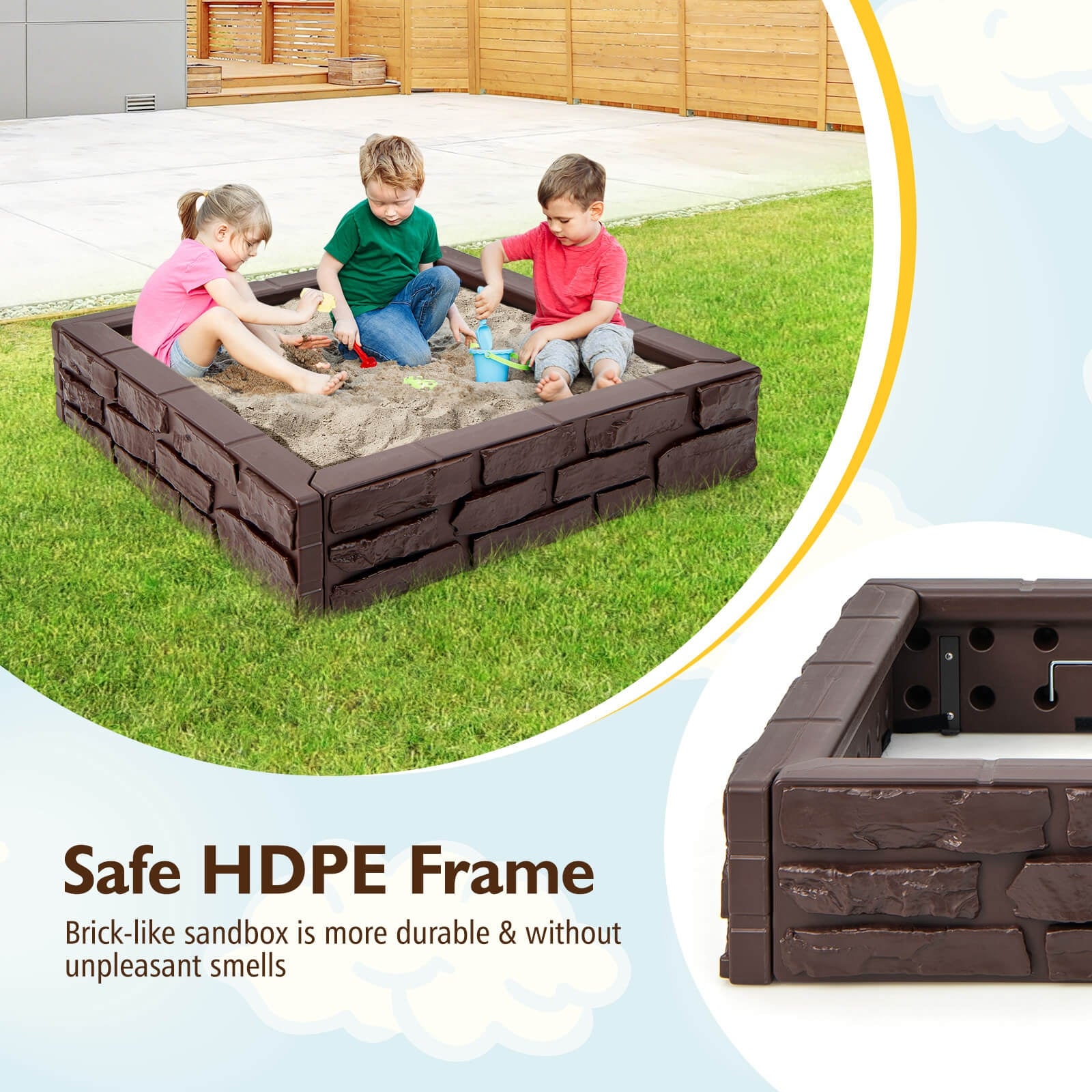 HDPE Kids Sandbox With Cover, Bottom Liner, 2-In-1, Brown Sandboxes at Gallery Canada