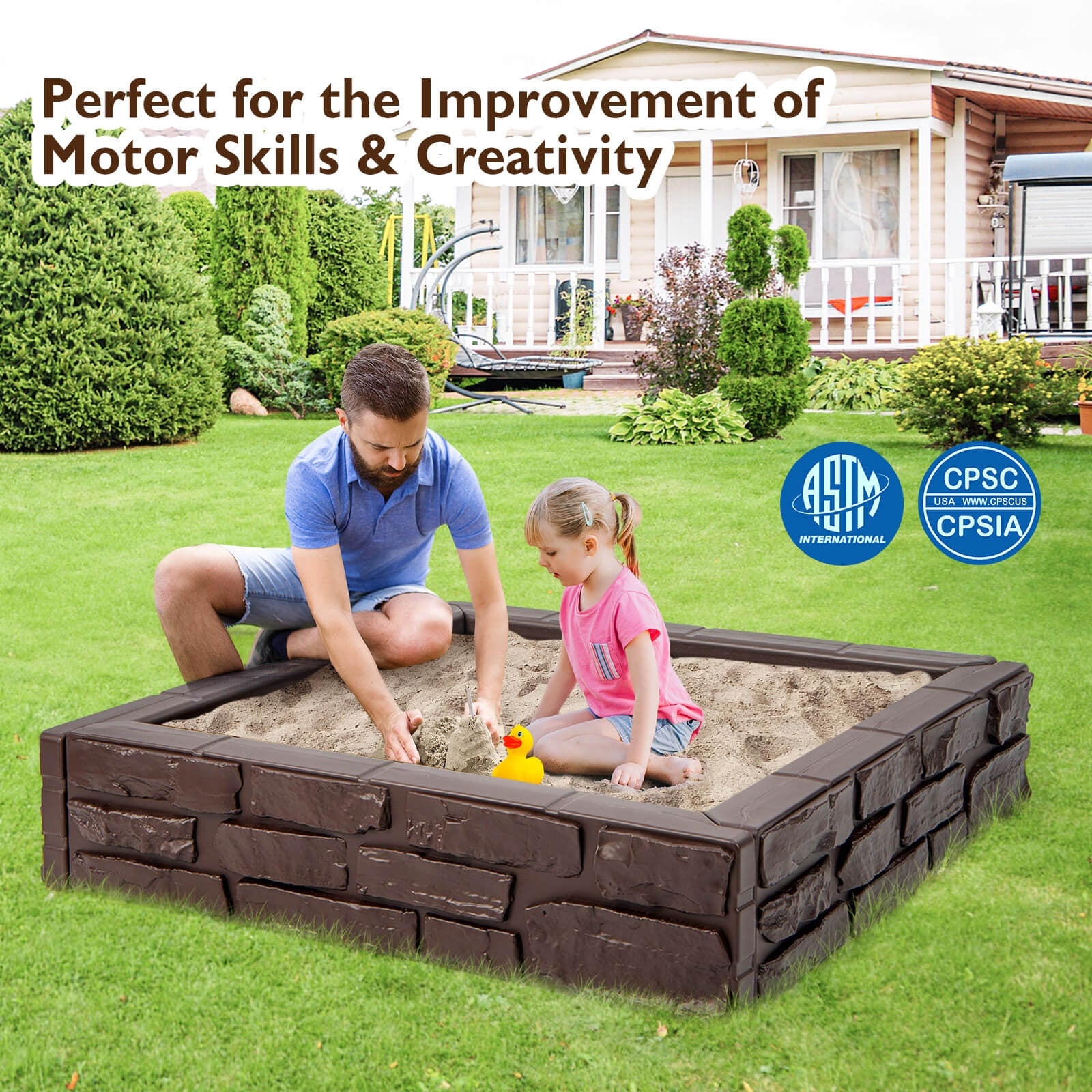 HDPE Kids Sandbox With Cover, Bottom Liner, 2-In-1, Brown Sandboxes at Gallery Canada