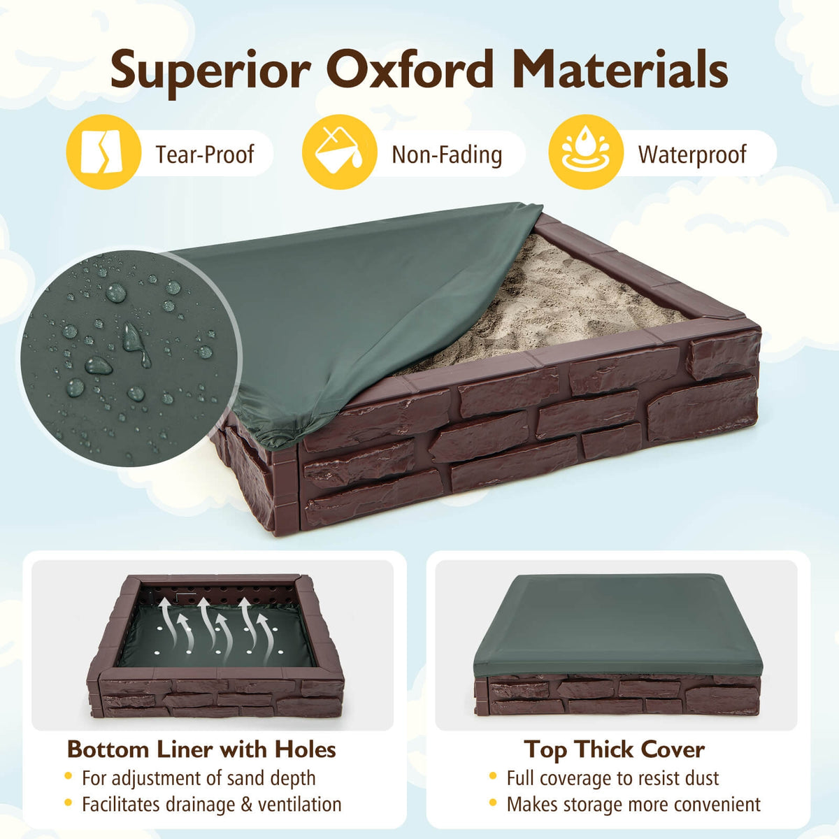 HDPE Kids Sandbox With Cover, Bottom Liner, 2-In-1, Brown Sandboxes at Gallery Canada