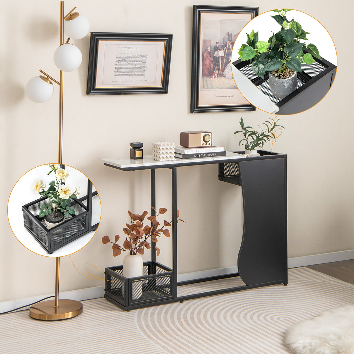 43.5 Inch Console Table, Faux Marble Top, Black Console Tables at Gallery Canada