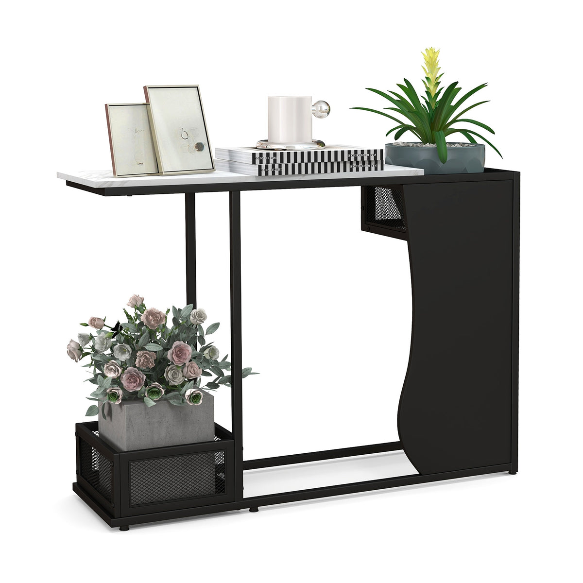 43.5 Inch Console Table, Faux Marble Top, Black Console Tables at Gallery Canada