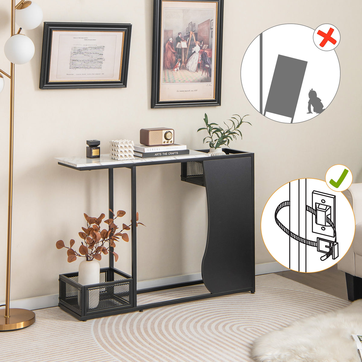 43.5 Inch Console Table, Faux Marble Top, Black Console Tables at Gallery Canada