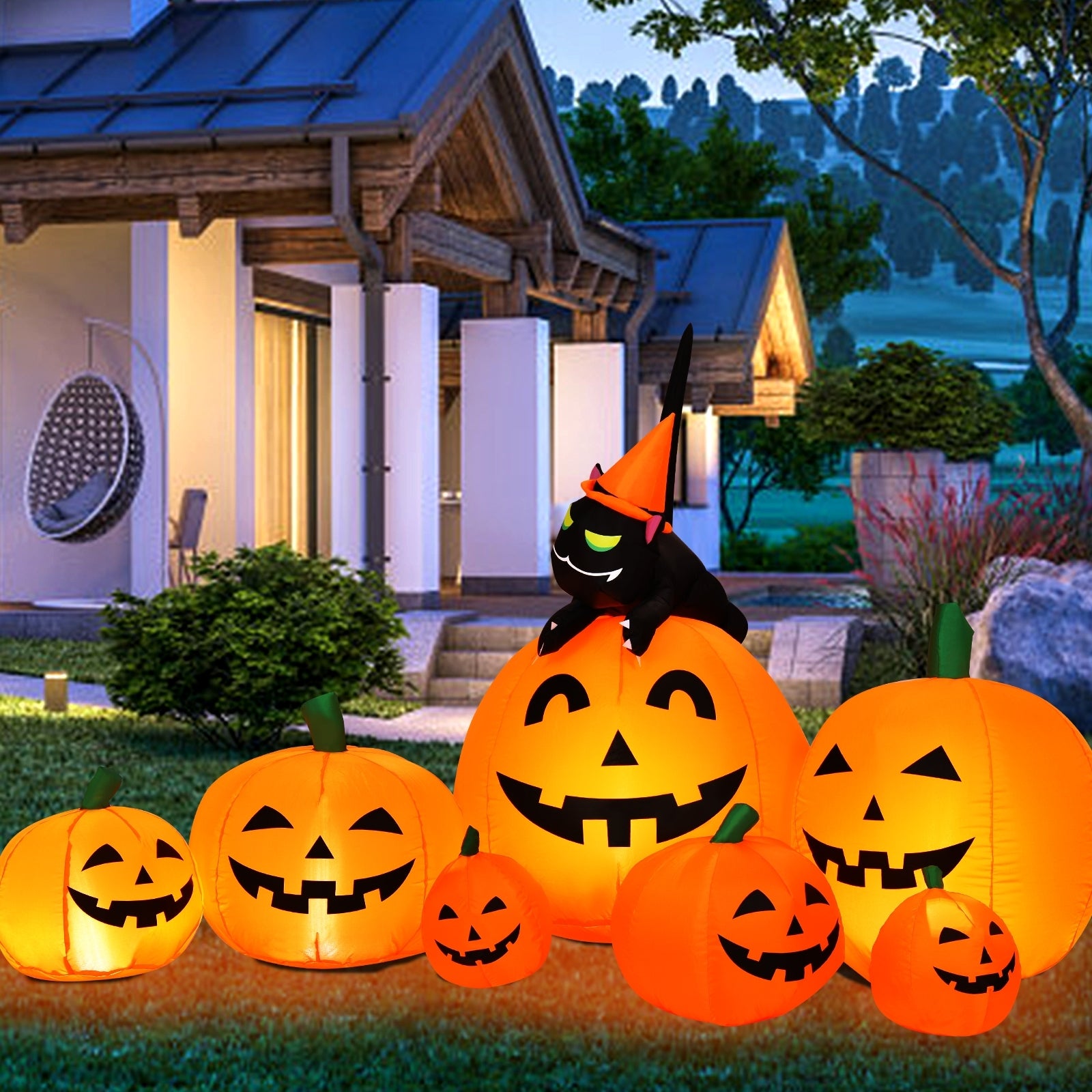 7.5 Feet Inflatable Pumpkin Combo, Witch Black Cat, Orange Halloween at Gallery Canada