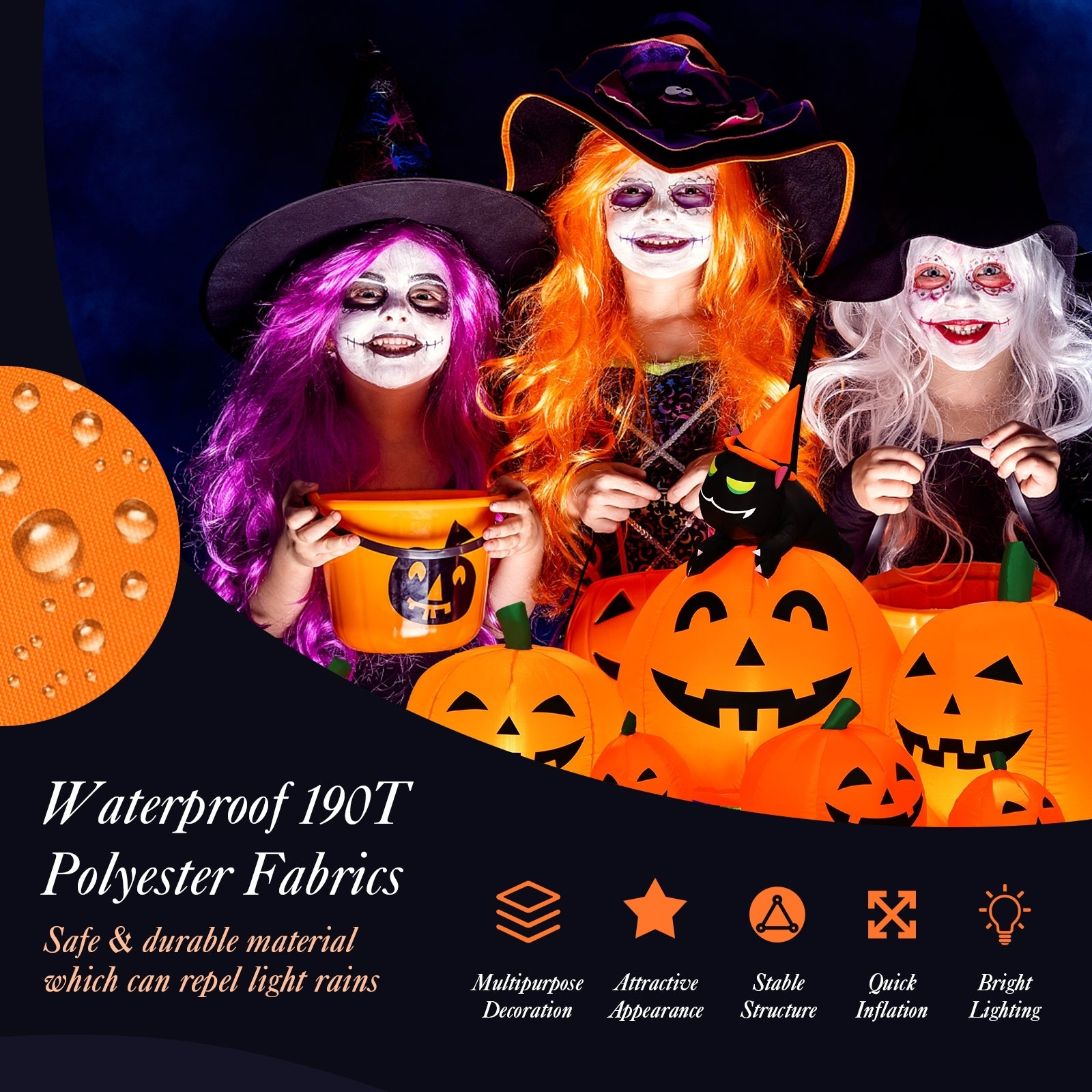 7.5 Feet Inflatable Pumpkin Combo, Witch Black Cat, Orange Halloween at Gallery Canada