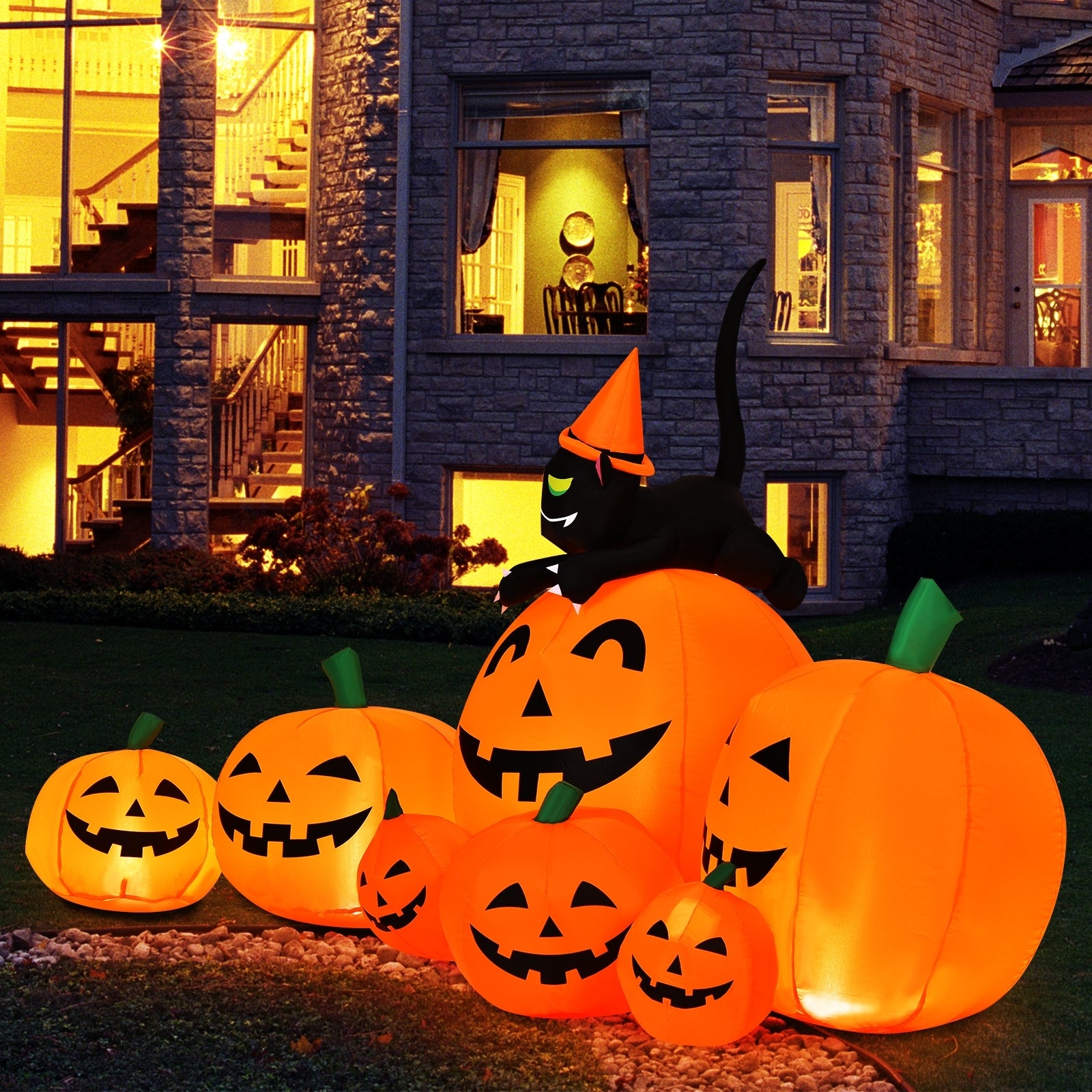 7.5 Feet Inflatable Pumpkin Combo, Witch Black Cat, Orange Halloween at Gallery Canada